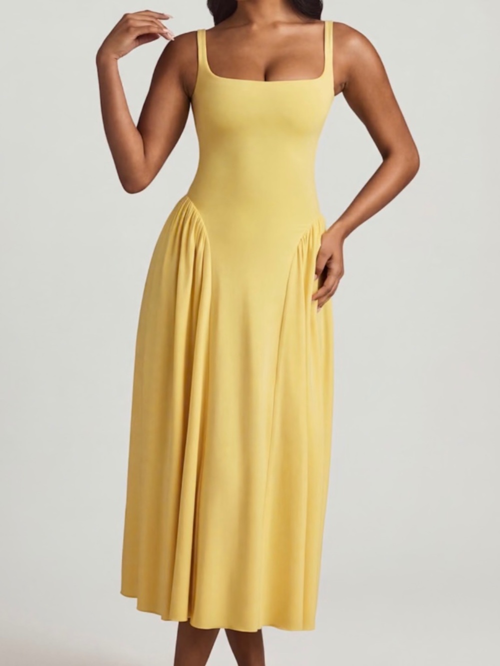 Oh Polly Aireen Modal A-Line Midaxi Dress in Pastel Yellow